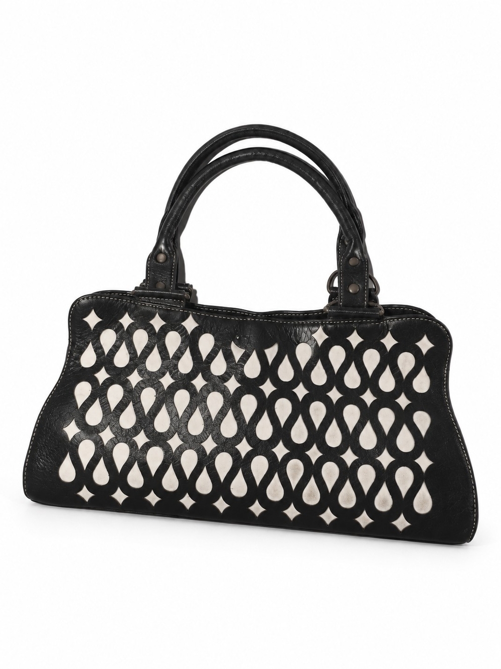 RARE VINTAGE COPILLI BLACK & GRAY TOOLED LEATHER TOTE MADE IN MEXICO "Fab Find!"
